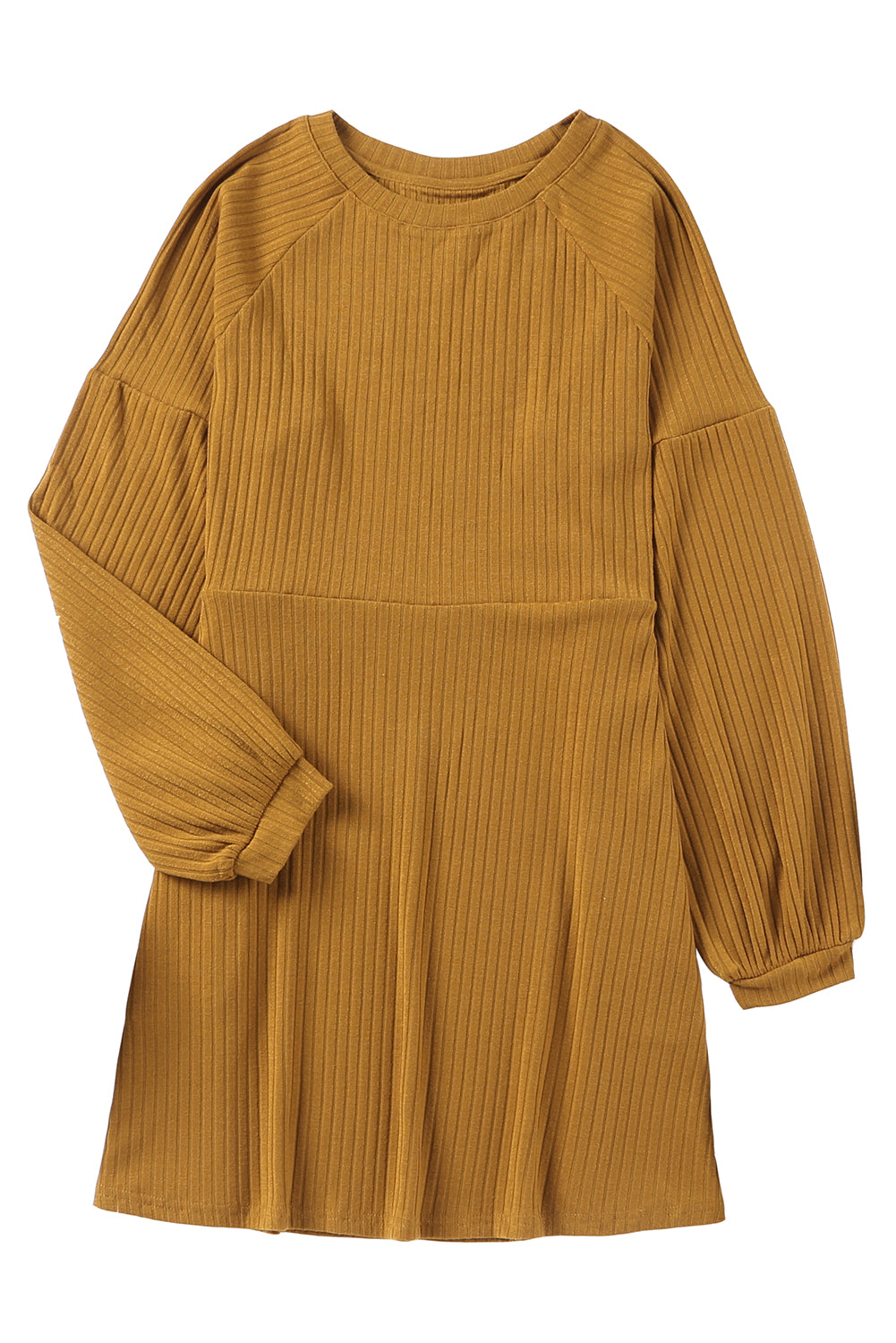 Black Round Neck Empire Waist Ribbed Short Knit Dress
