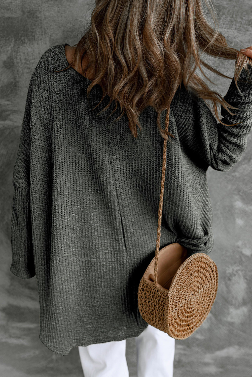 Gray Basic Slouchy Dolman Sleeve Sweater