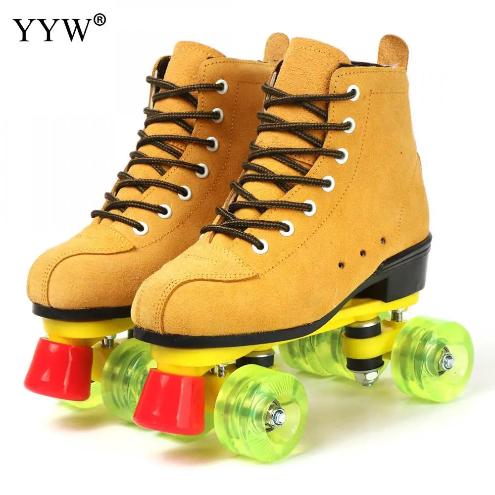 PU Leather Roller Skates, Elegant Red
