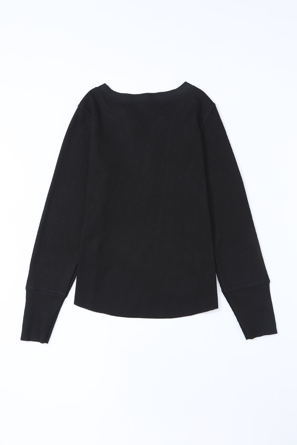 Gray Solid Color Waffle Knit Long Sleeve Henley Shirt