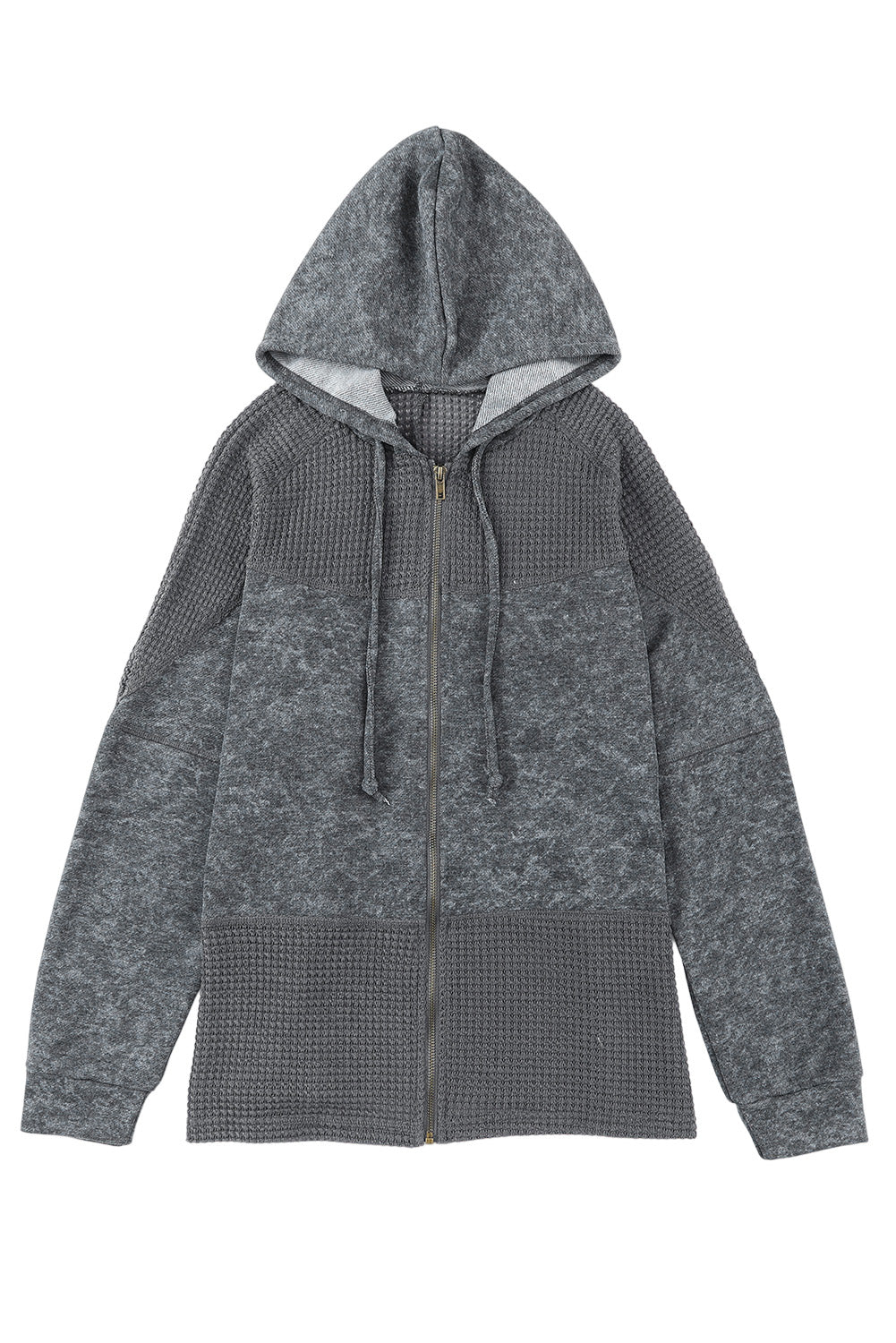Khaki Dark Washed Patchwork Zip Up Hooded Jacket