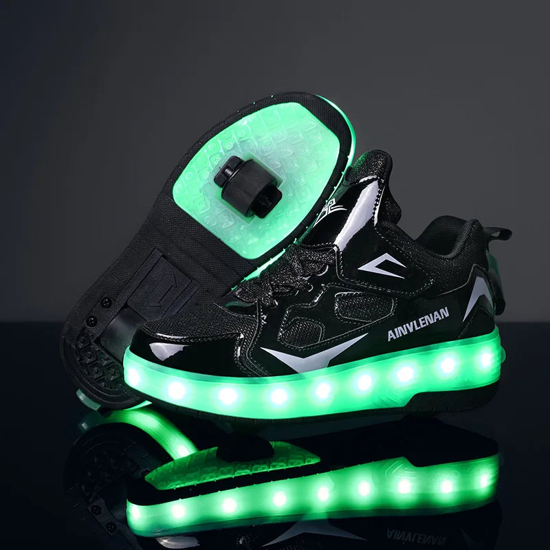 Kids Outdoor Detachable 2 Wheels LED Flashing Skate Shoes (Heelys)
