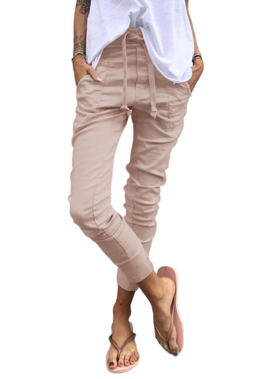 Black Skinny High Waisted Drawstring Capri Pants