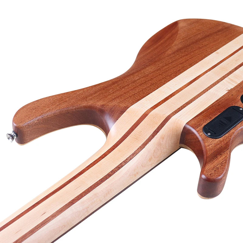 One Piece Tree Burl 5 String Electric Bass Guitar, Solid Okoume Wood Body 43 Inch