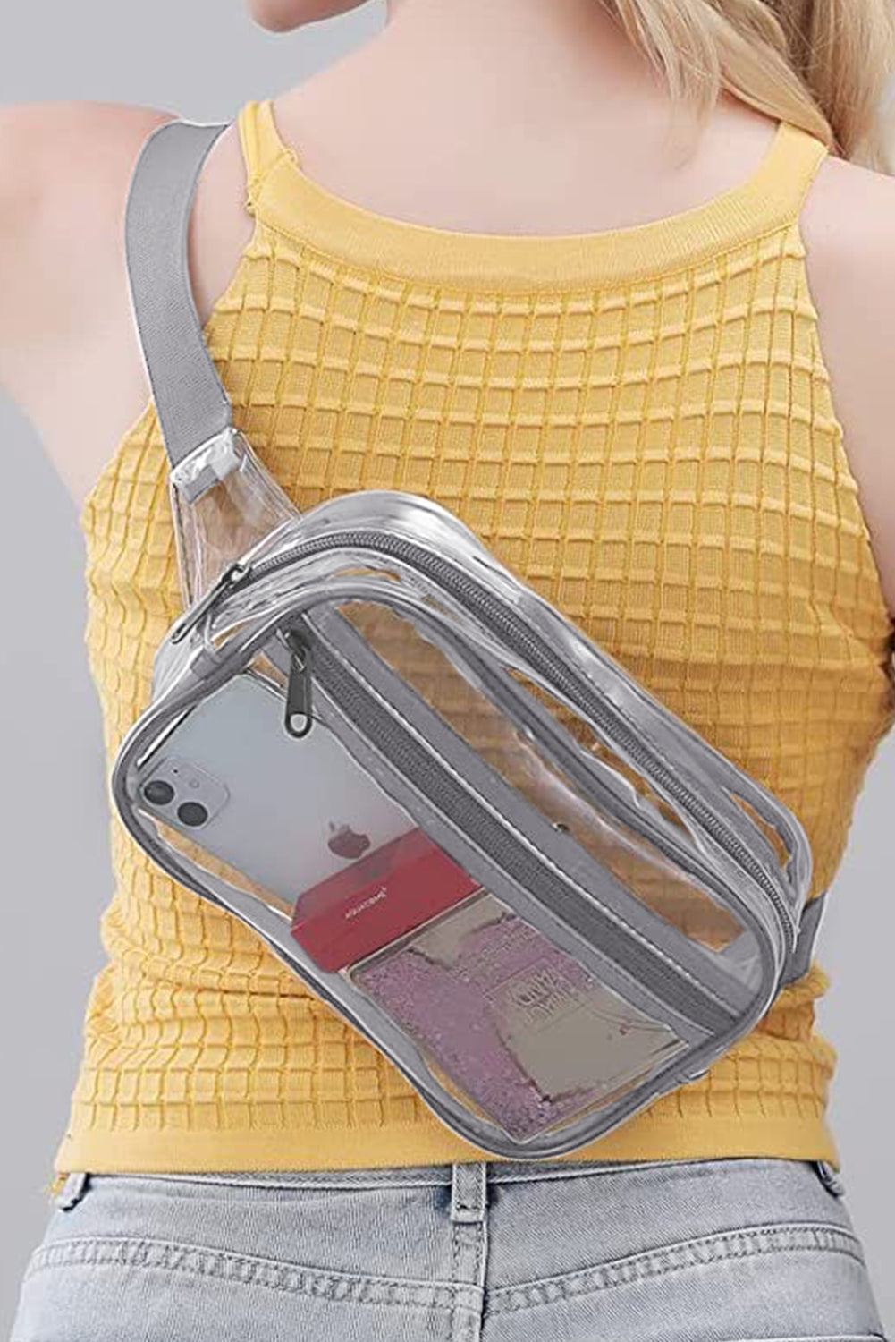 Sky Blue Clear PVC Adjustable Strap Crossbody Bag