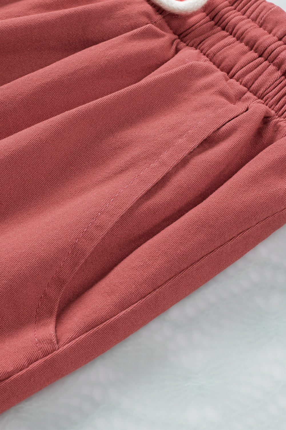 Red Solid Color Drawstring High Waisted Pants with Pockets