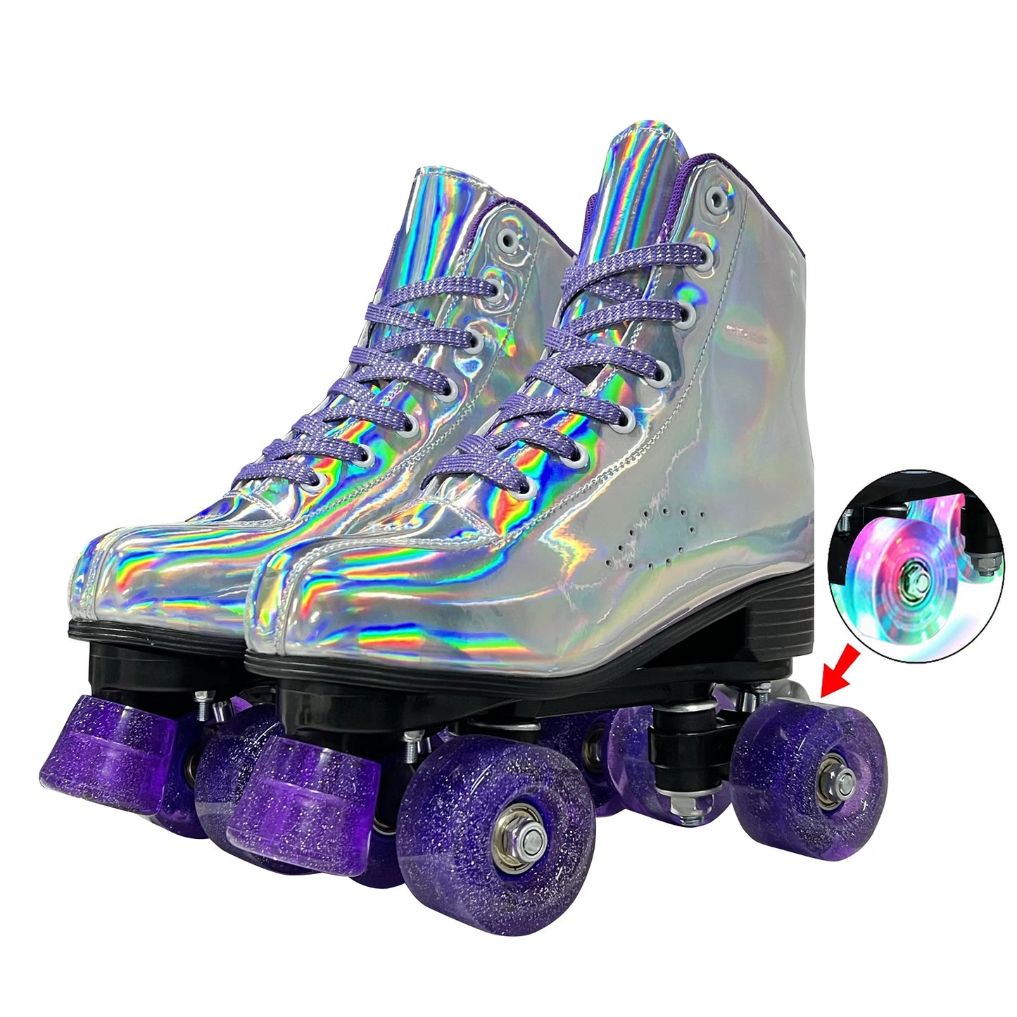 Women's Retro PU Outdoor Leather Roller Skates with LED Wheels