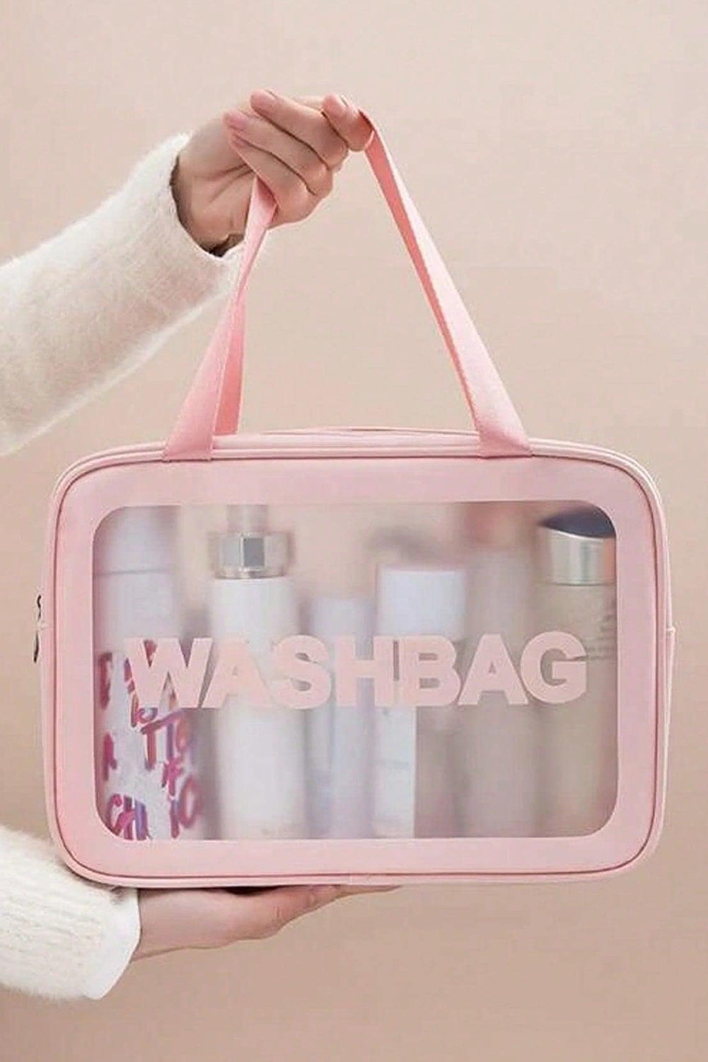 Black WASHBAG Print Clear Frosted Waterproof Bag Set