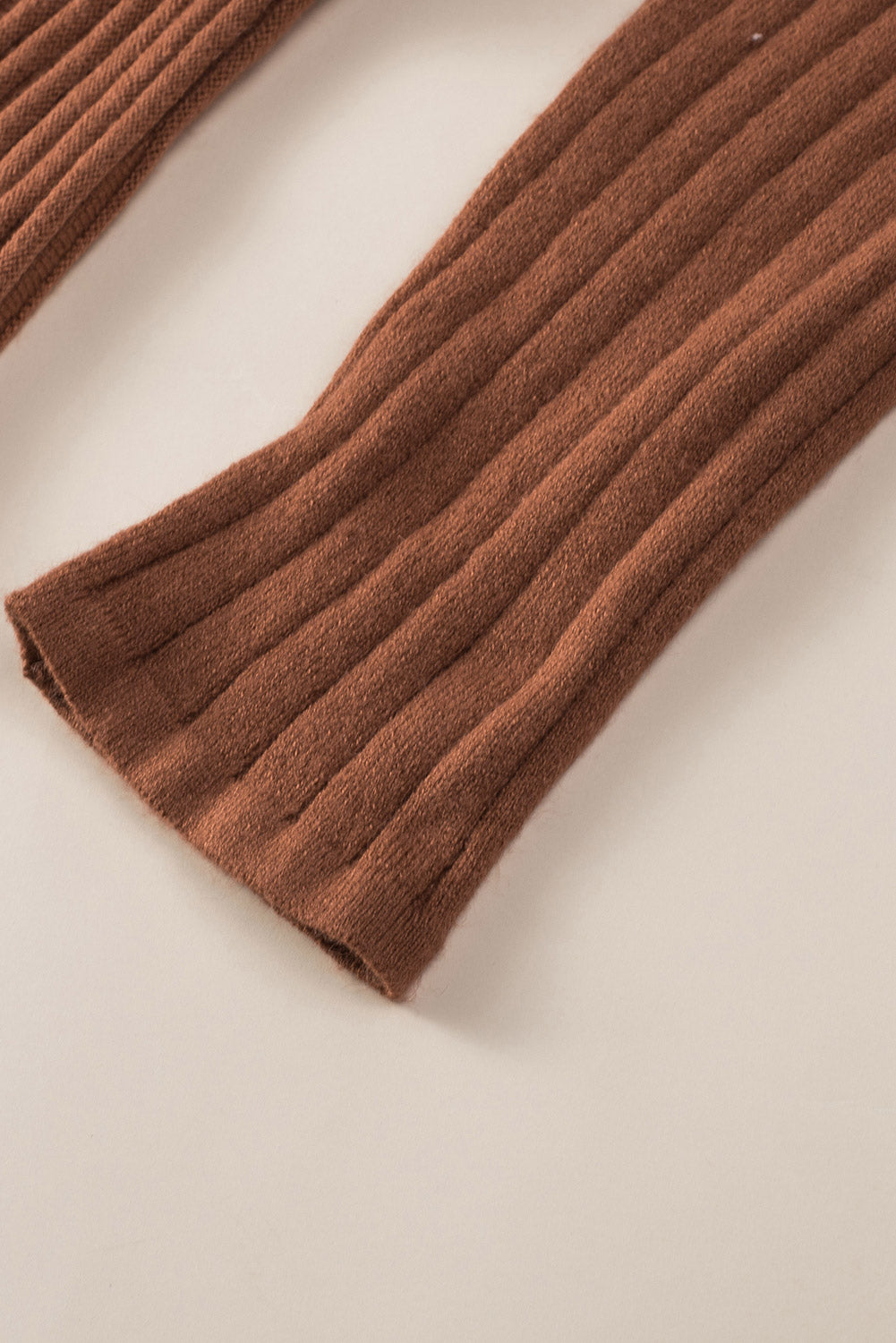 Brown Belted Wrap V Neck Ribbed Pleated Sweater Dress