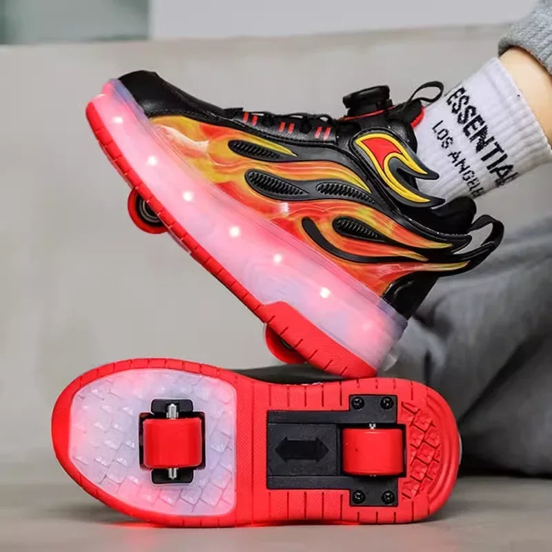 Kids LED Flamed Style Skate Sneakers - Rechargeable