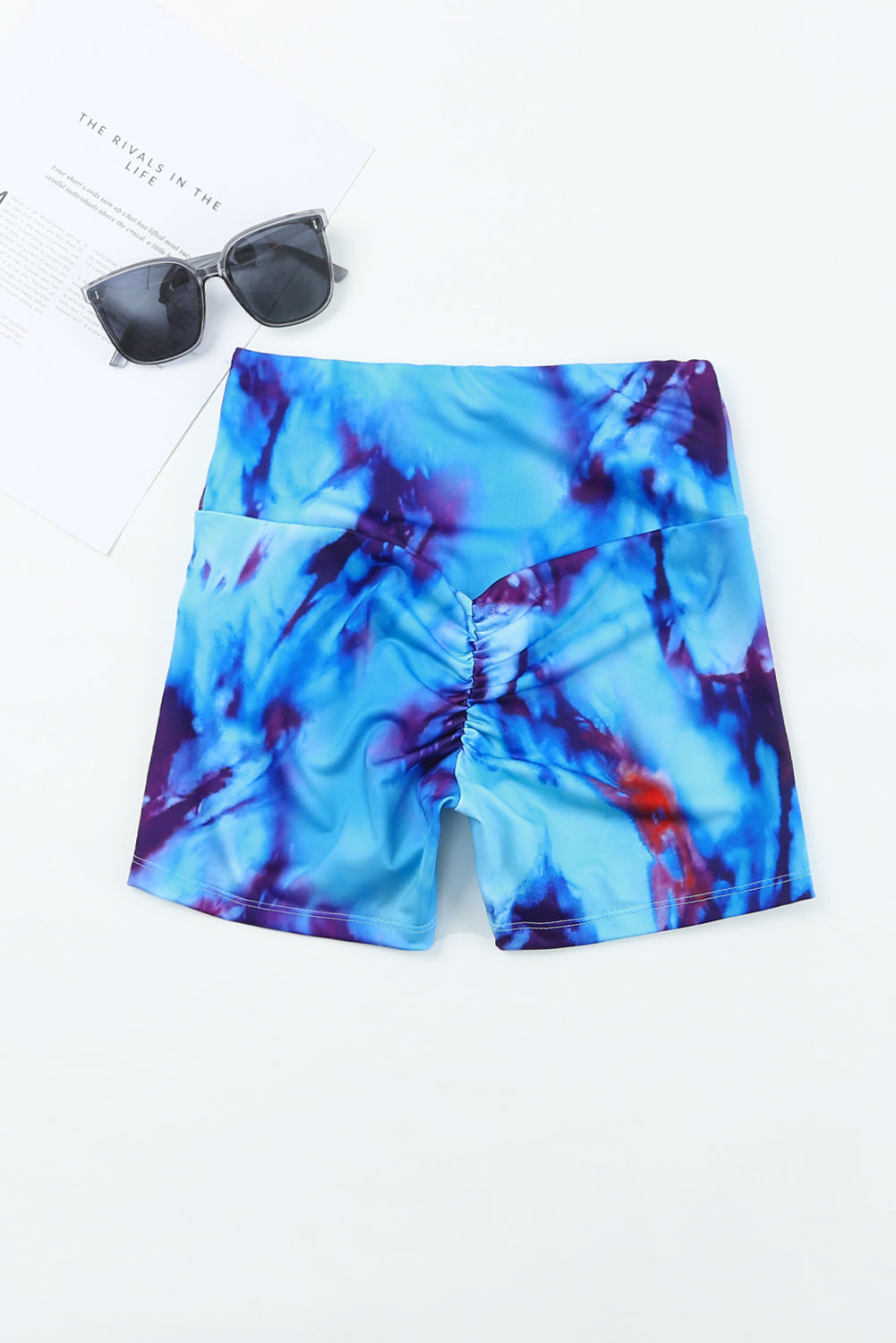 Light Blue Tie-dye Print Booty Yoga Shorts