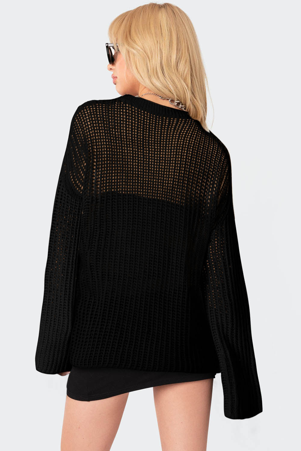 Black Star Pattern Lightweight Hollow Knit Sweater