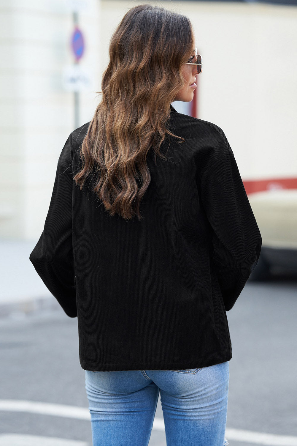Pocketed Button Ribbed Textured Shacket