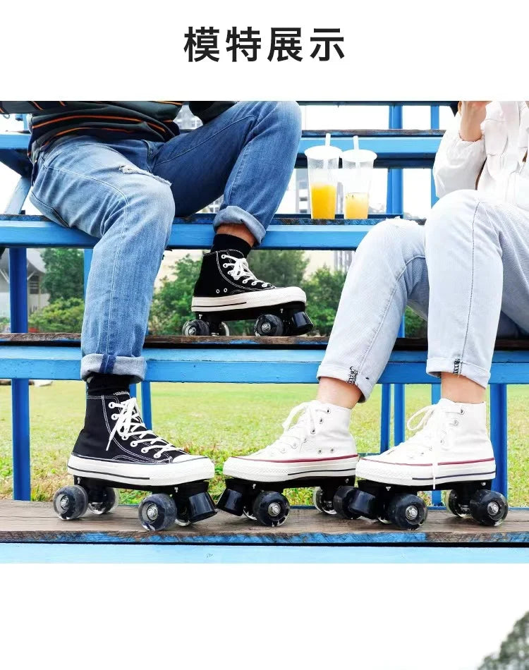 High-Top Canvas Style Quad Roller Skates with LED Wheels