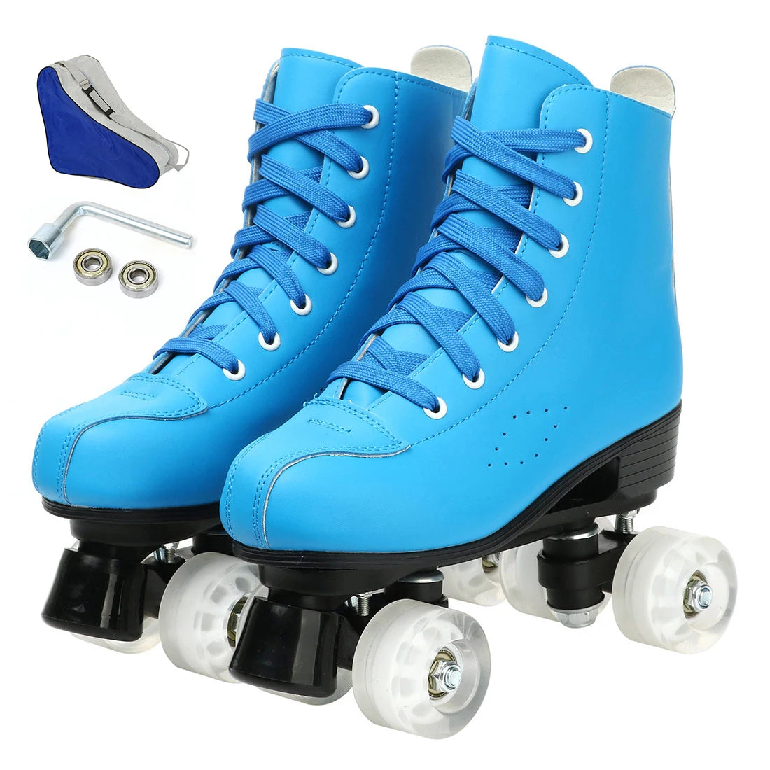 Solid Color PU Leather Quad Roller Dance Skates with LED Wheels