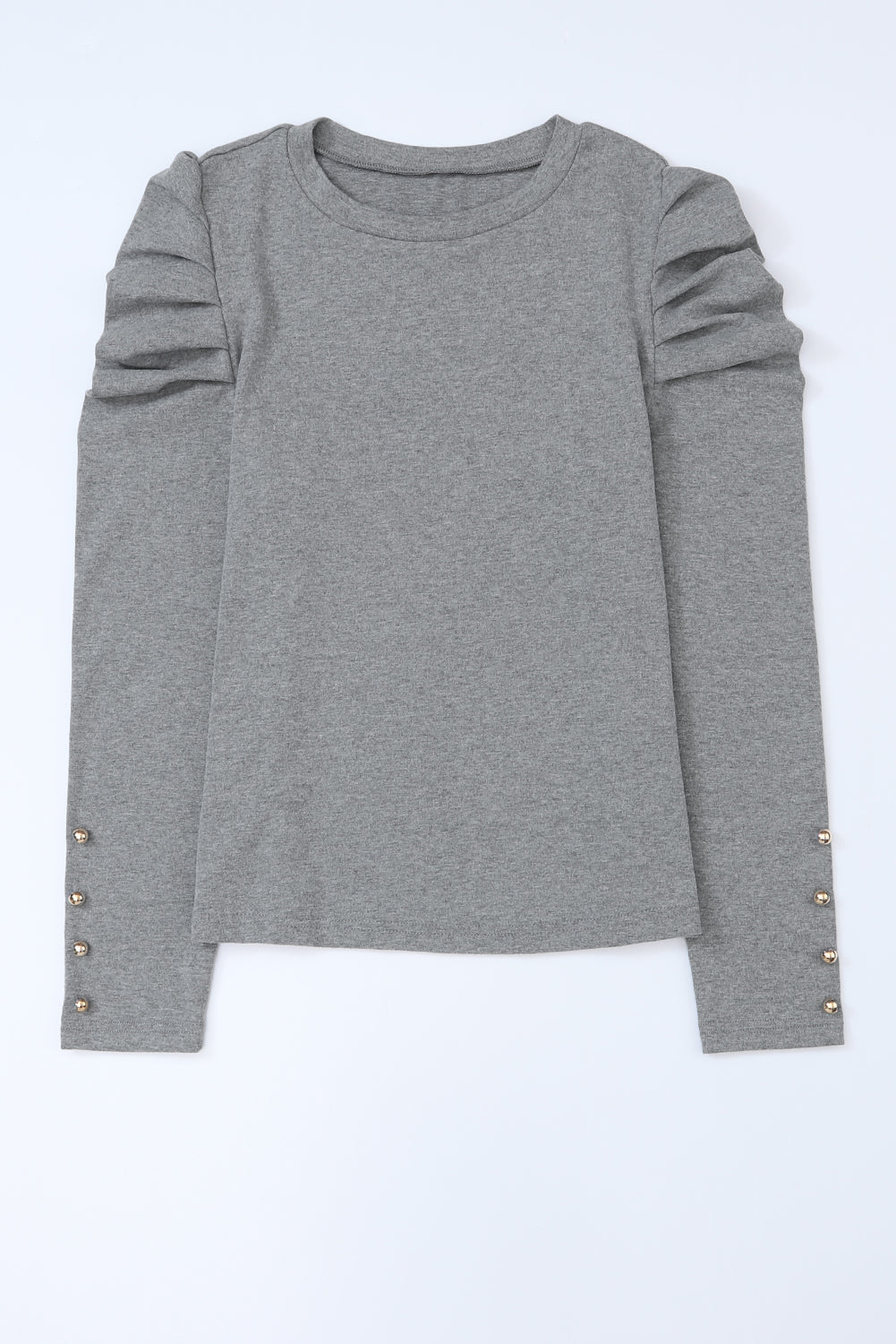 Green Basic Buttoned Puff Long Sleeve Sheath Top