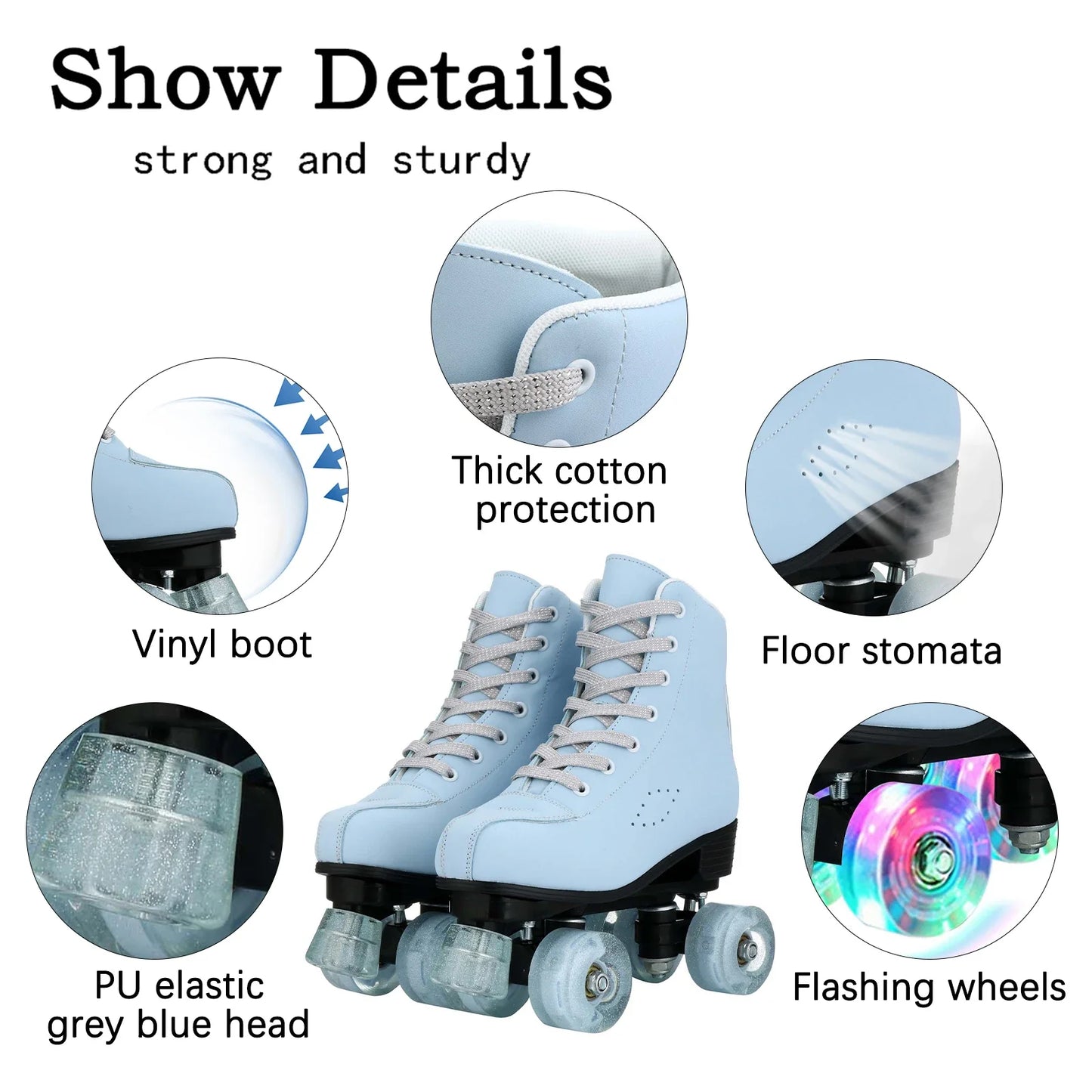 PU Leather Quad Roller Skates with Flashing wheels