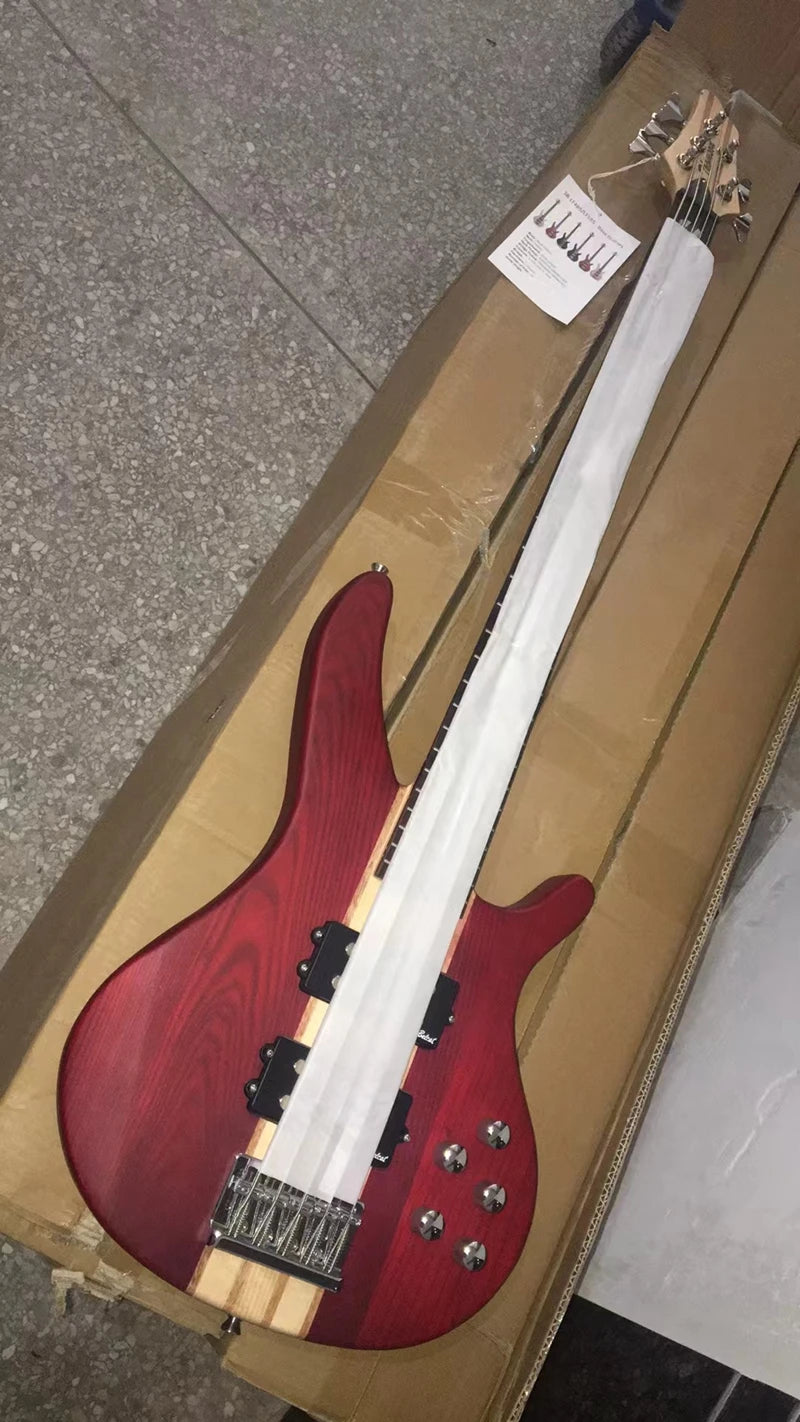 Active Electric Bass Guitar 5 String Ashwood Brown Natural Body