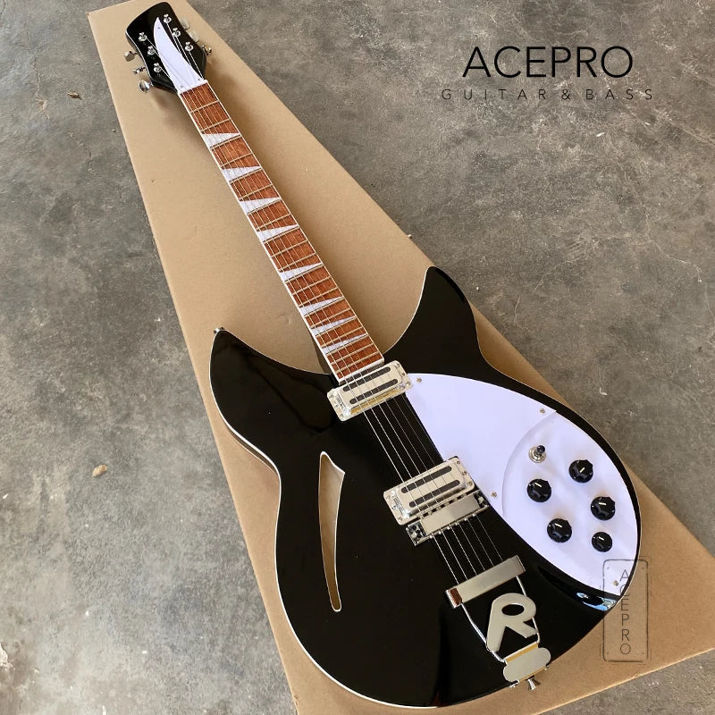 6 String Semi Hollow Body, R Shaped Tailpiece Electric Guitar - Black