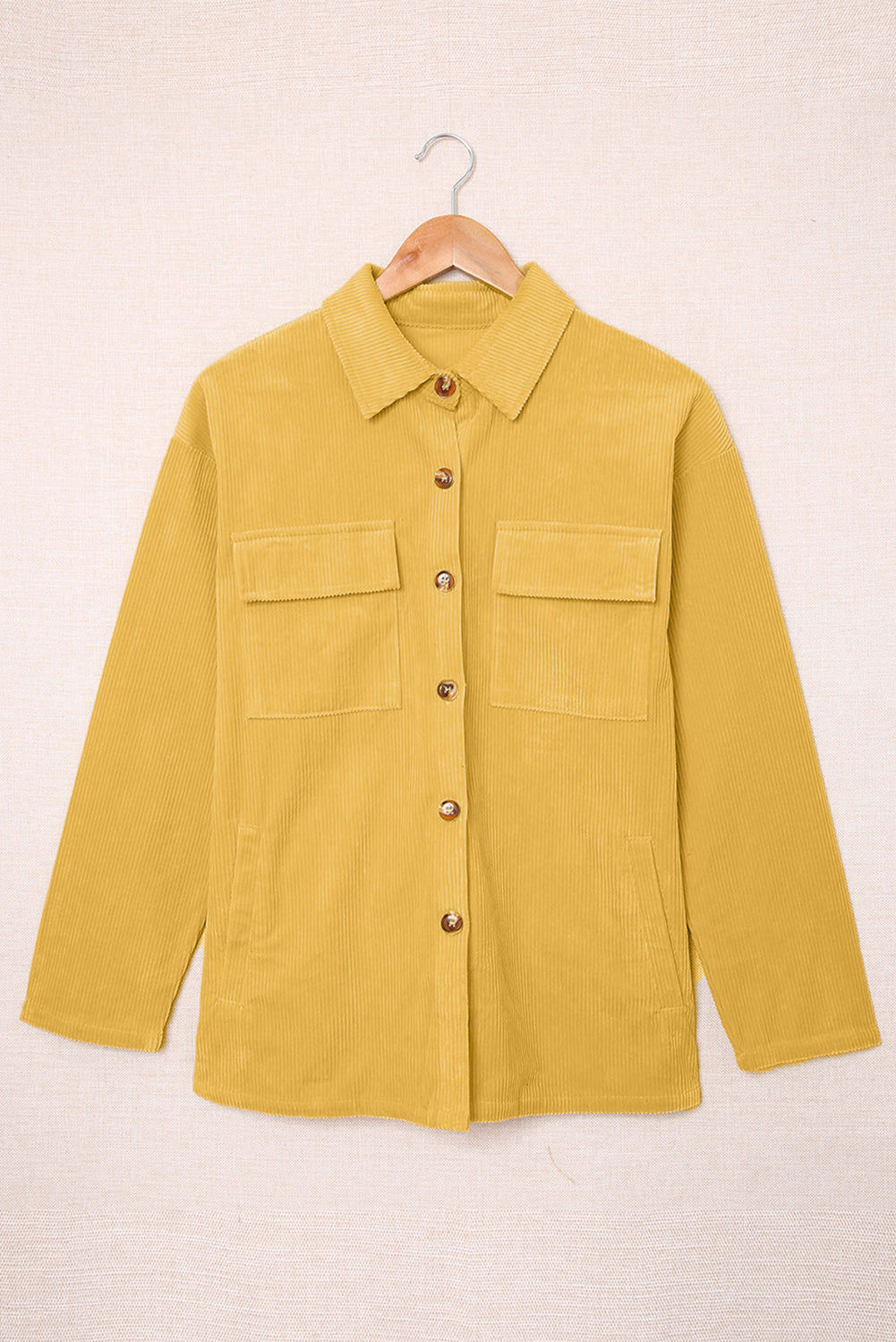Pocketed Button Ribbed Textured Shacket