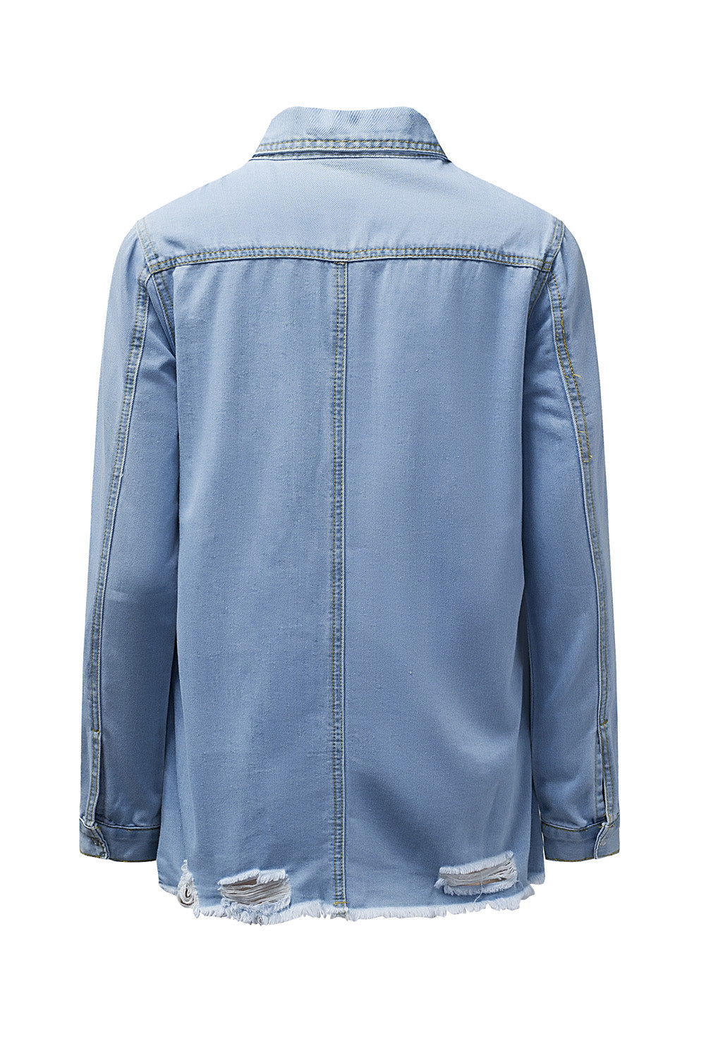 Black Ripped Raw Hem Button Up Denim Shacket