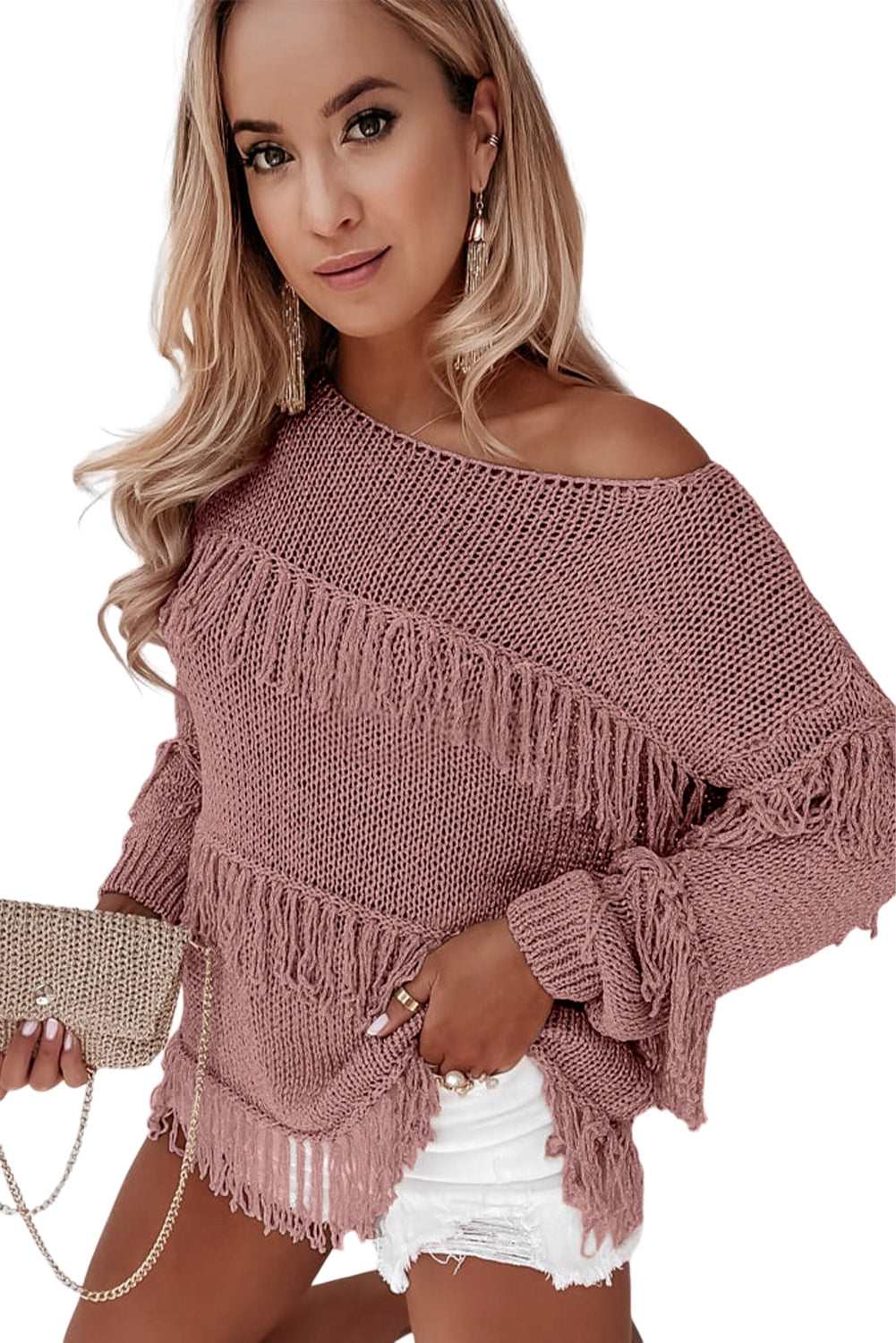 Green Boho Fringe Tasseled Knitted Sweater