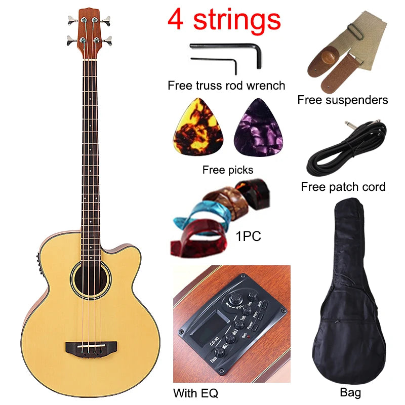 4 String 5 String Natural Color Electric Acoustic Bass Guitar Matte Big Jumbo Bass Guitar 43 Inch 24 Frets with EQ