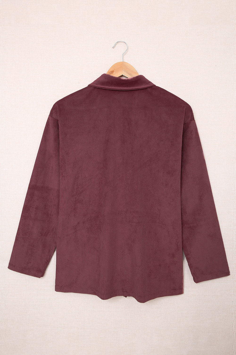Pocketed Button Ribbed Textured Shacket