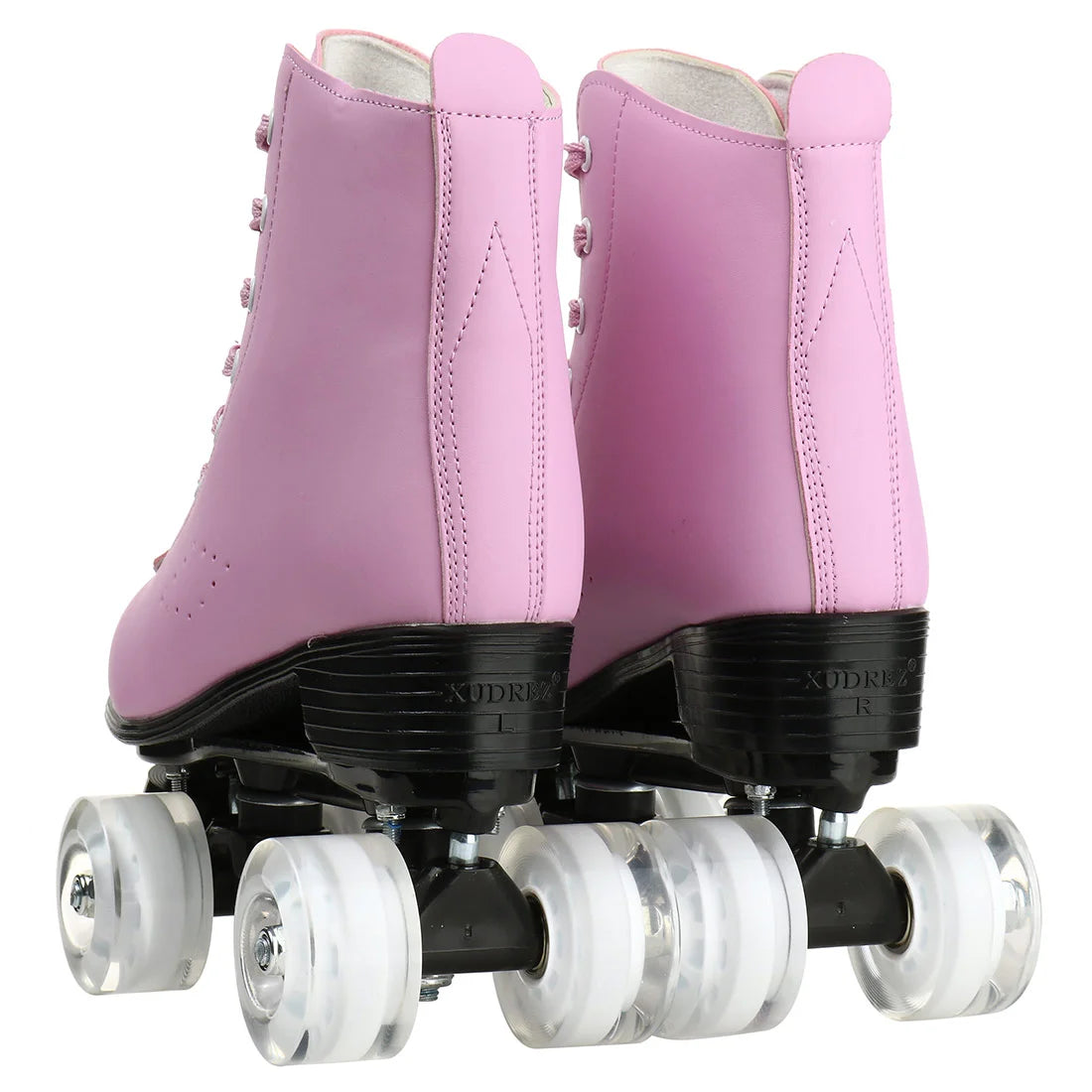 Solid Color PU Leather Quad Roller Dance Skates with LED Wheels