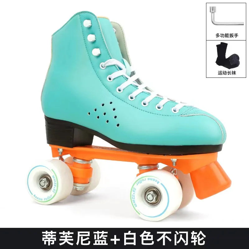 Breathable Microfiber Leather Quad Skaters with LED Wheels