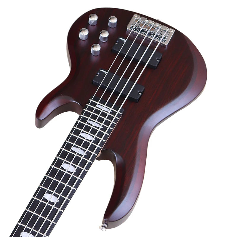 5 Strings Electric Bass Guitar 43inch Zebrawood Top Solid Okoume Wood Body Bass Guitar