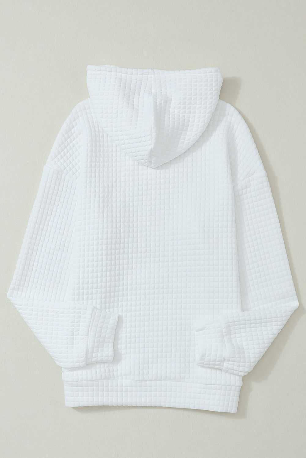 Khaki Lattice Textured Kangaroo Pocket Drawstring Hoodie