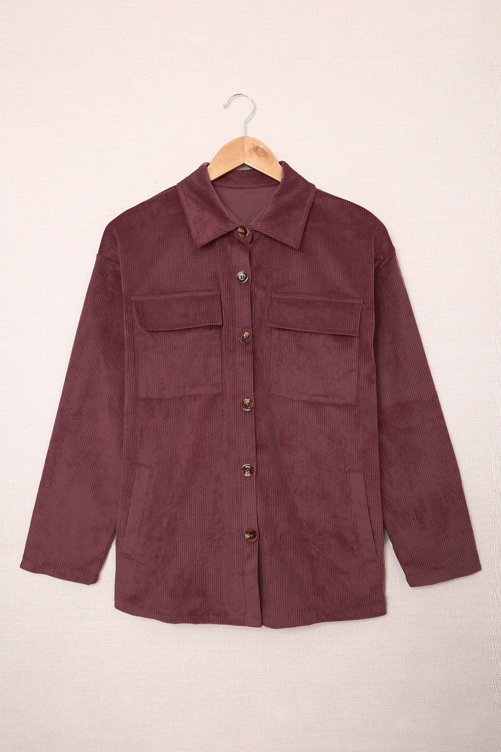 Pocketed Button Ribbed Textured Shacket