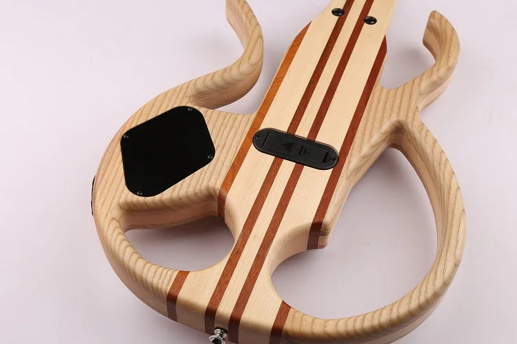 GECKO Natural Solid Mahogany Hollow Electric Guitar Wood Neck-Thru Body Silent Electric Guitar With Built-in Distortion Pedal