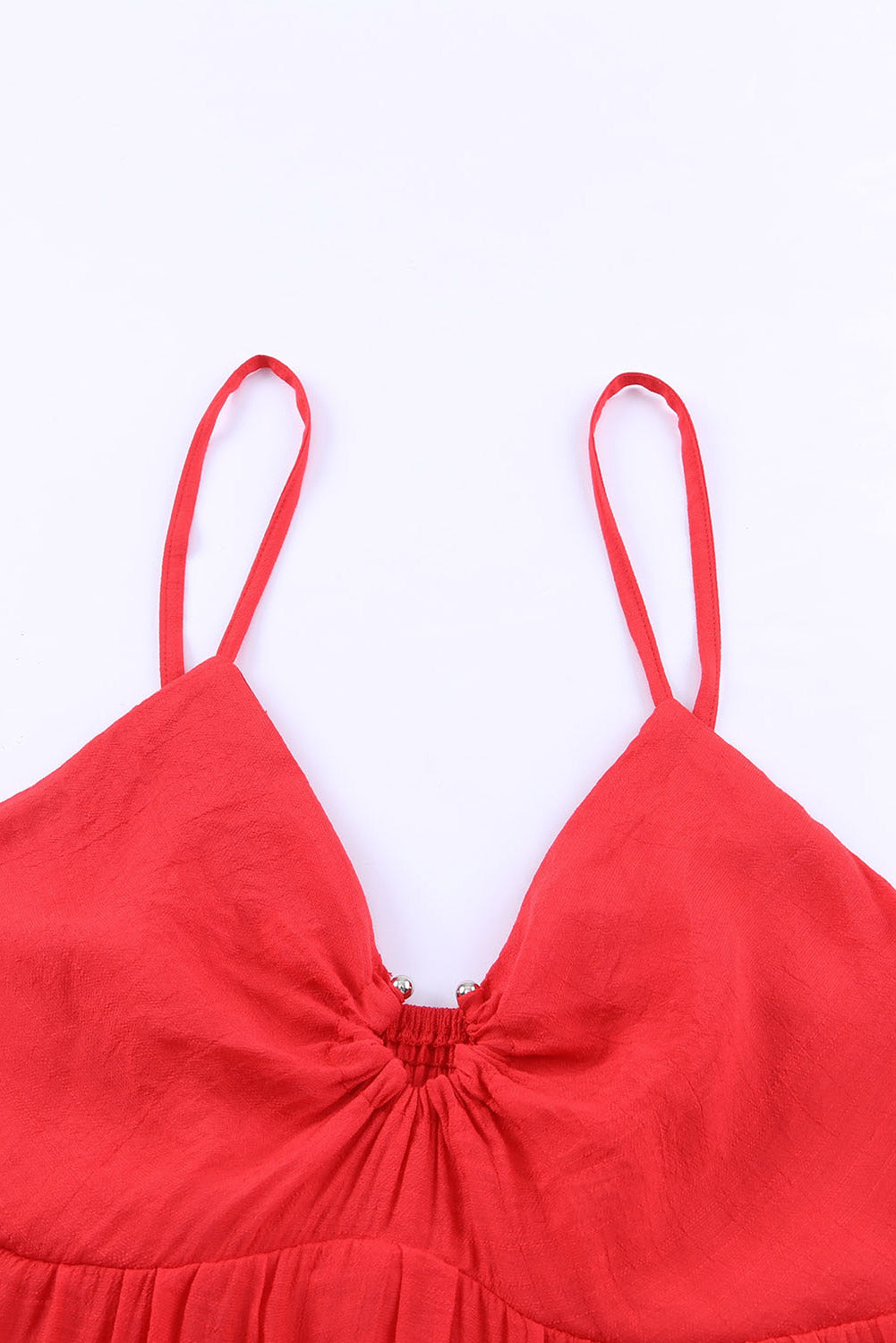 Red O-ring Smocked Back Spaghetti Straps Tiered Boho Dress