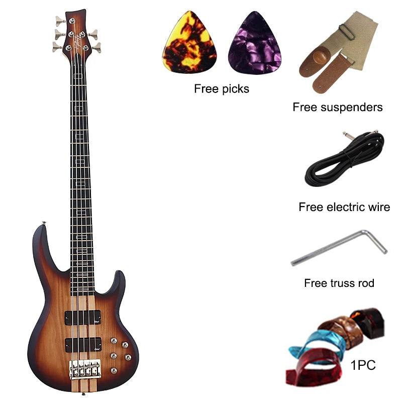 Active 5 String Electric Bass Guitar with Free Bag