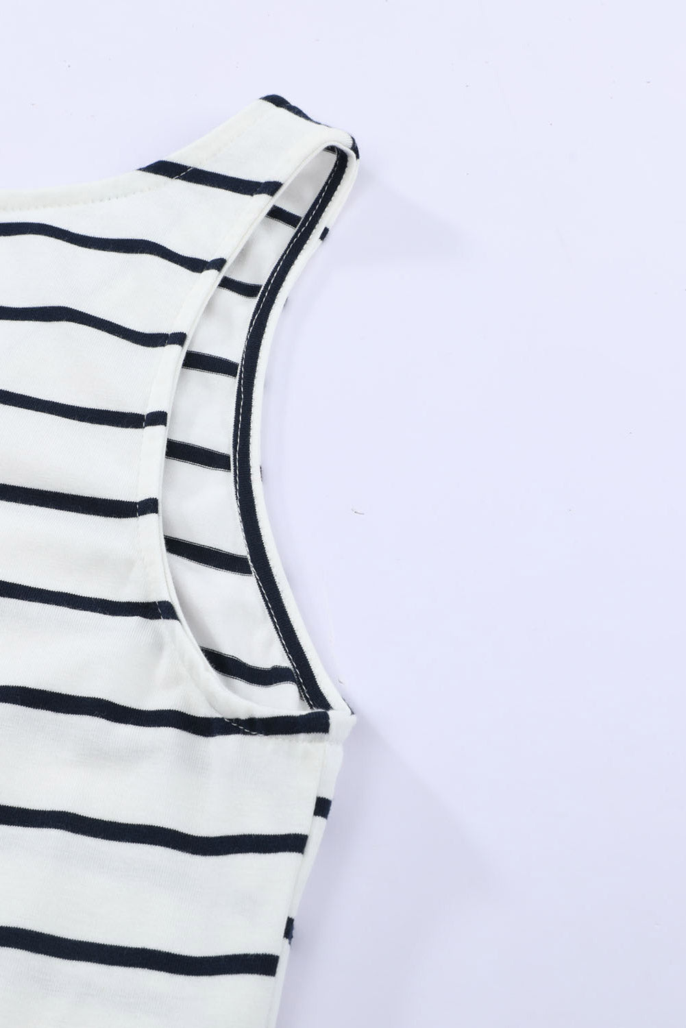 Dark Blue Striped V Neck Sleeveless Side Slits Maxi Dress