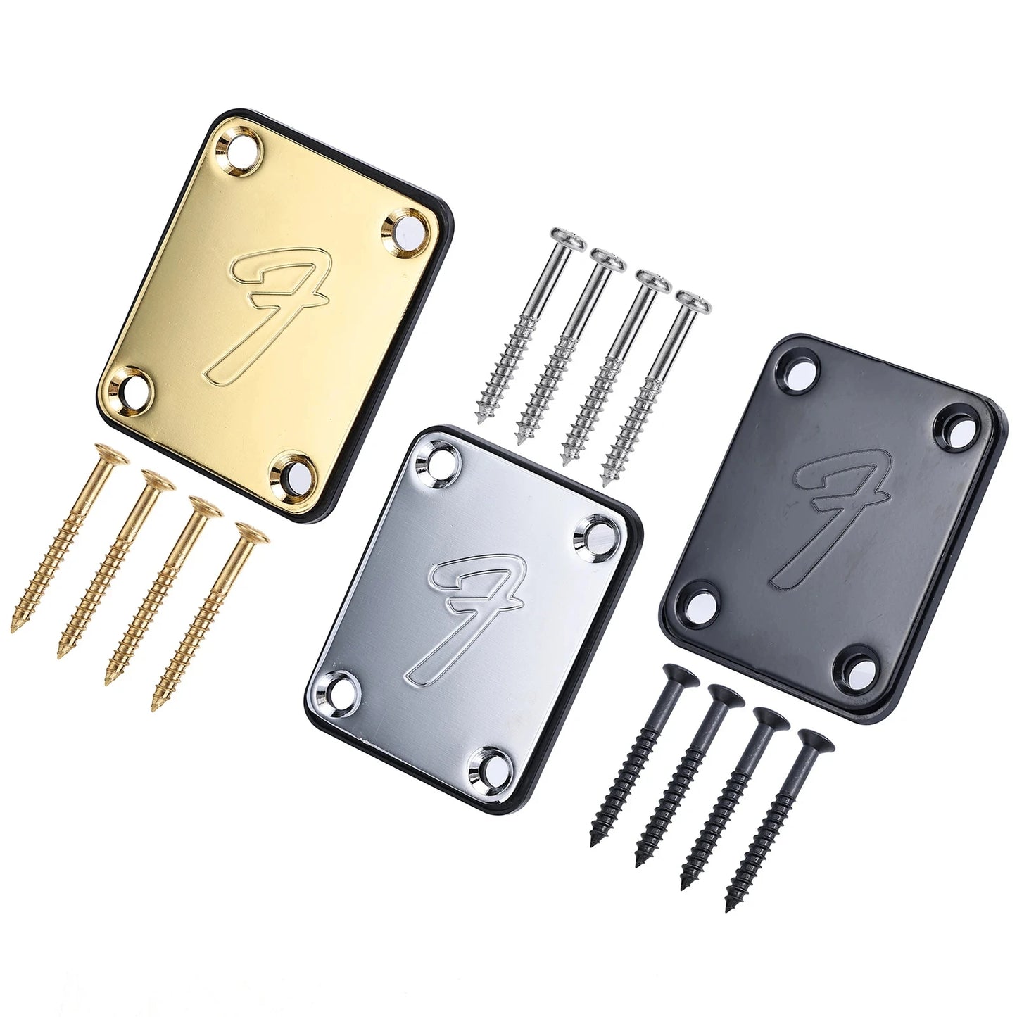 Vintage-Style Electric Guitar Neck Plate With Screws (Fits Most Guitars)