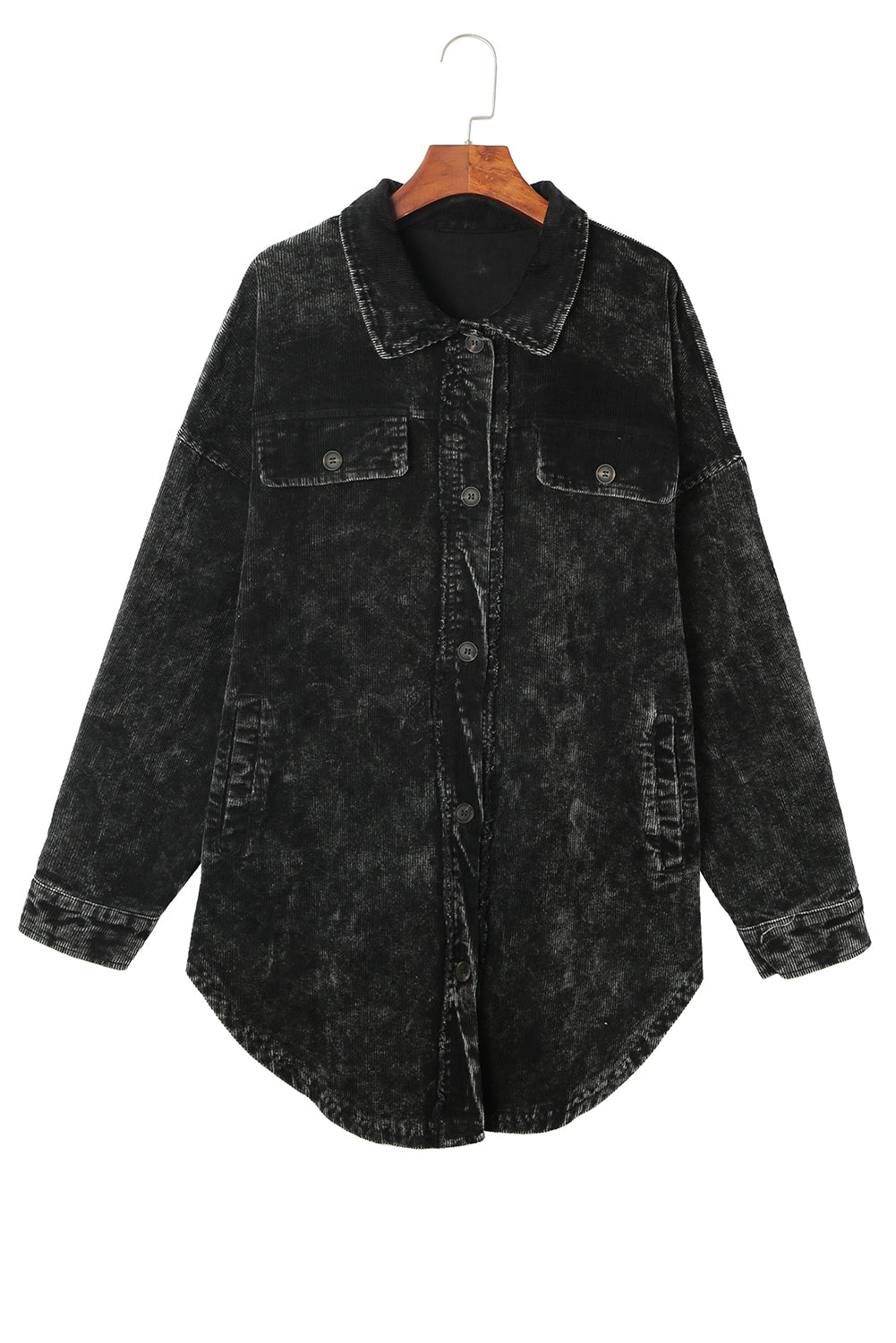 Khaki Vintage Distressed Mineral Wash Oversized Shacket