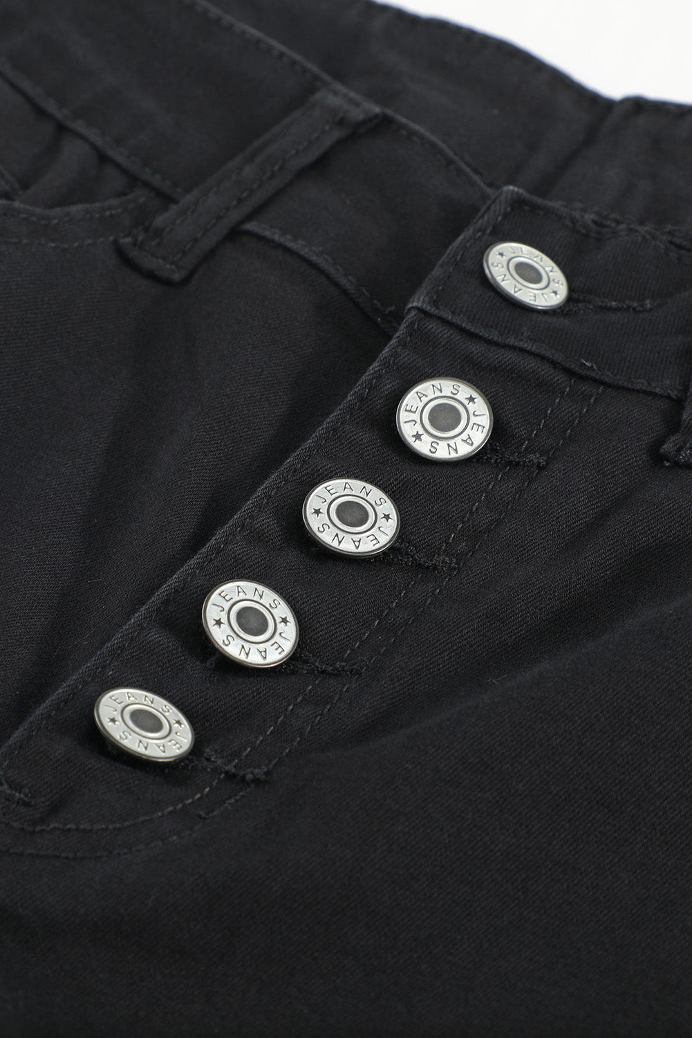 White Plain Buttons Frayed Raw Hem High Waist Denim Jeans