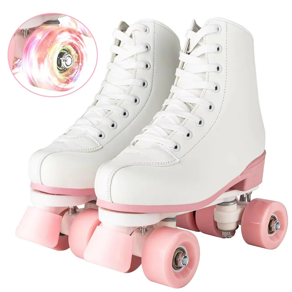 White & Pink Quad Roller Skates For Women