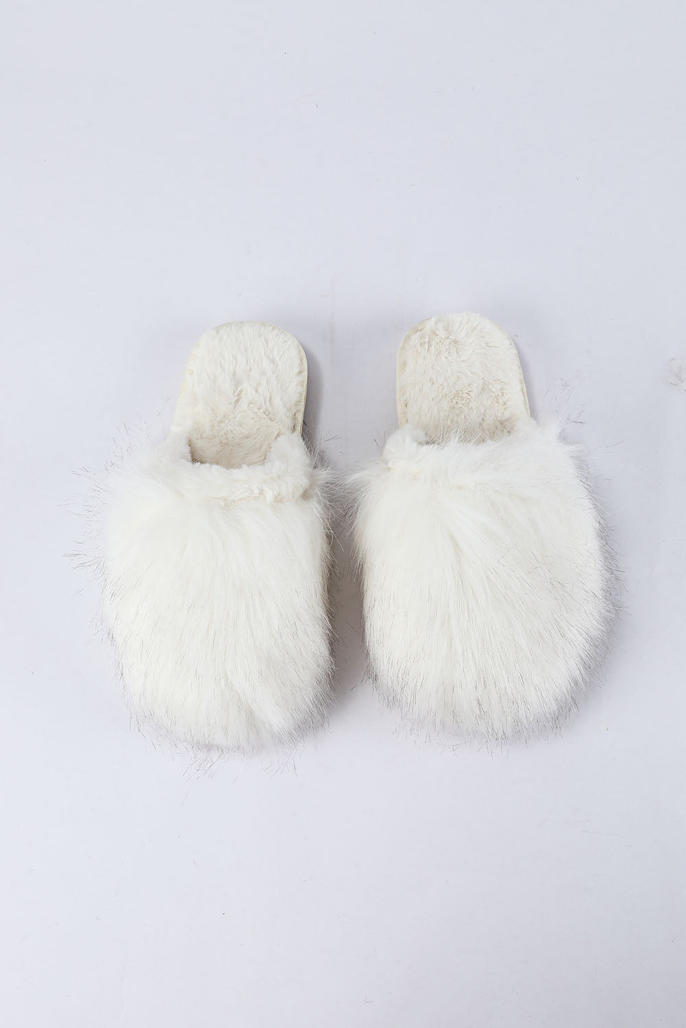 White Fuzzy Round Toe Home Slippers