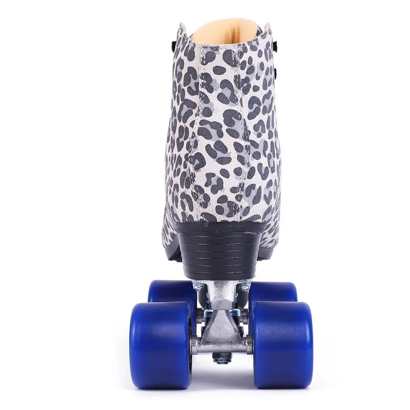 Women's Leopard Spot Suede Leather Quad Roller Skates