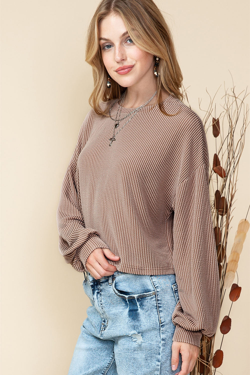 Black Casual Cording Drop Shoulder Puff Sleeve Blouse