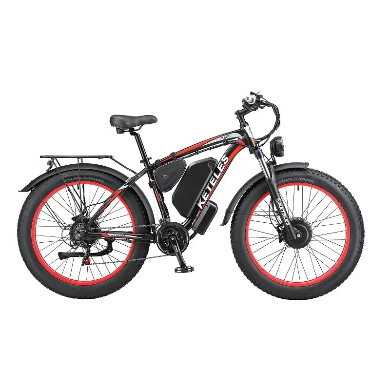 2000W High Power Two Wheel Drive Dual Motor Electric Bike With 26AH Lithium Battery and 26x4.0 inch Fat Tire E-Bike