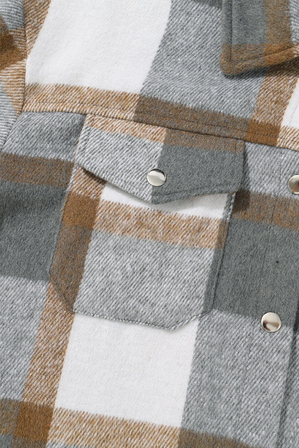 Black Plaid Snap Button Pocket Fringed Hem Shacket