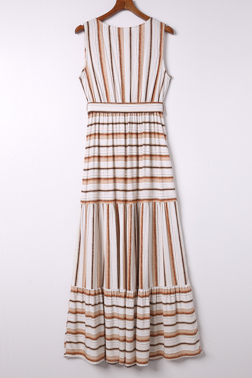 Khaki Casual Striped Split Sleeveless Maxi Dress