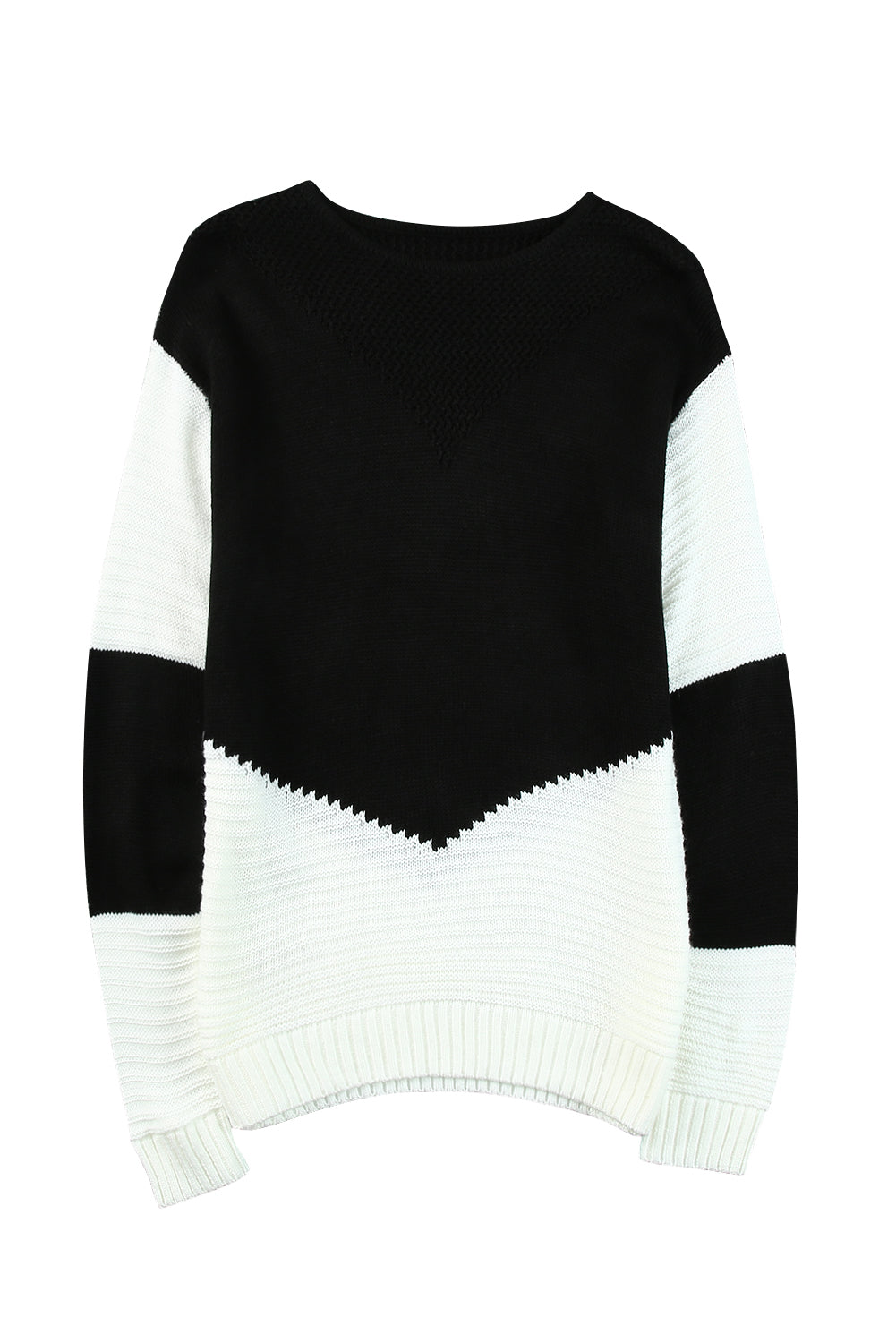 Black & White Colorblock Casual Chevron Pullover Sweater