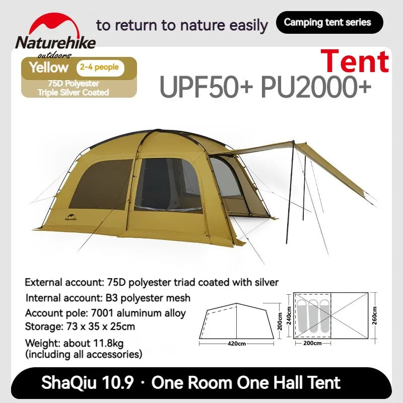 Naturehike Large 5-6 People 4 Seasons Camping Dome Tent with Extended Canopy