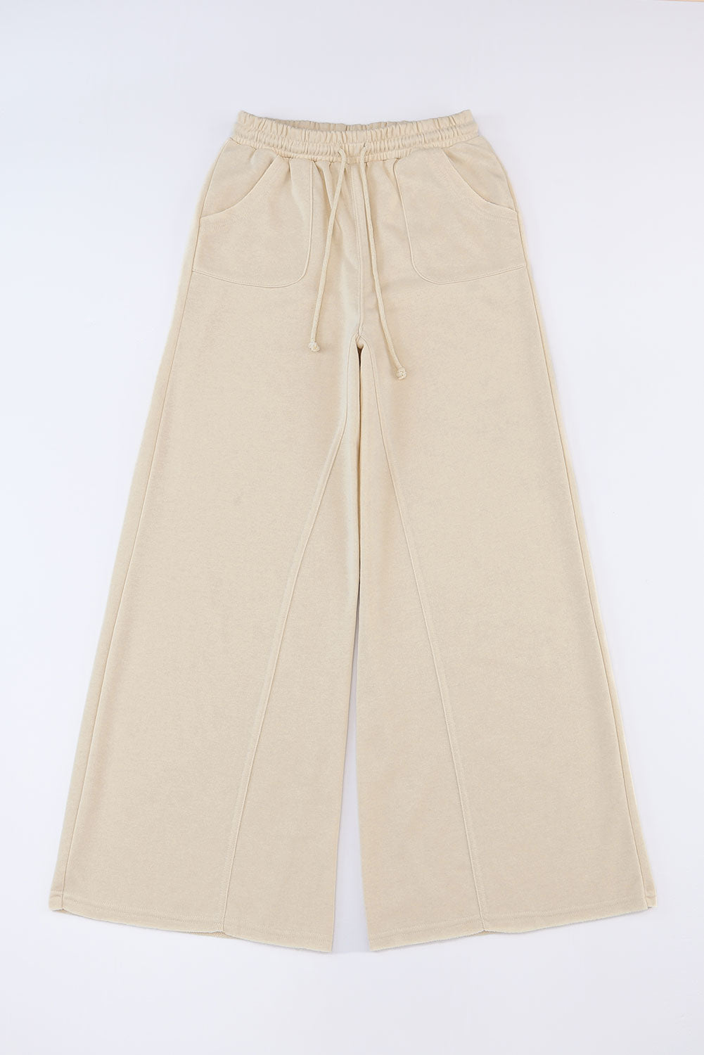 Apricot Mineral Washed Drawstring High Waisted Wide Leg Pants